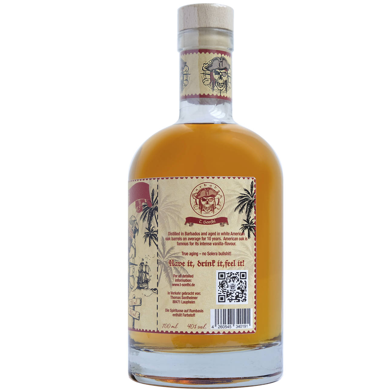 T. Sonthi Barbados Rum Spirituose 10 Jahre 40% vol. 0,7l