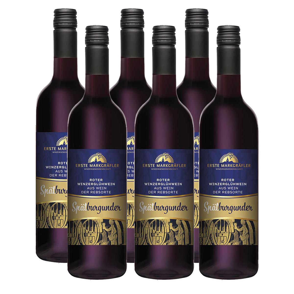 6 Flaschen Roter Winzerglühwein - Spätburgunder Premium Glühwein, Baden, 0,75l