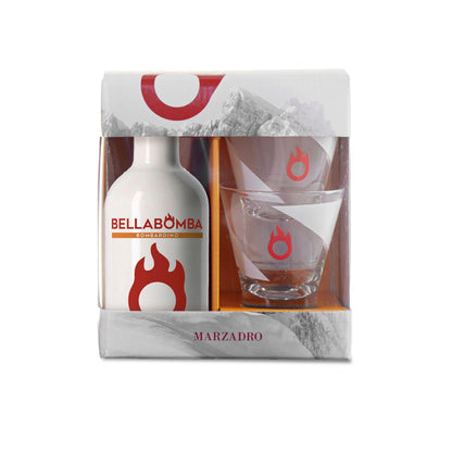 Marzadro Bellabomba Geschenkset: Cremiger Eierlikör mit zwei originalen Gläsern