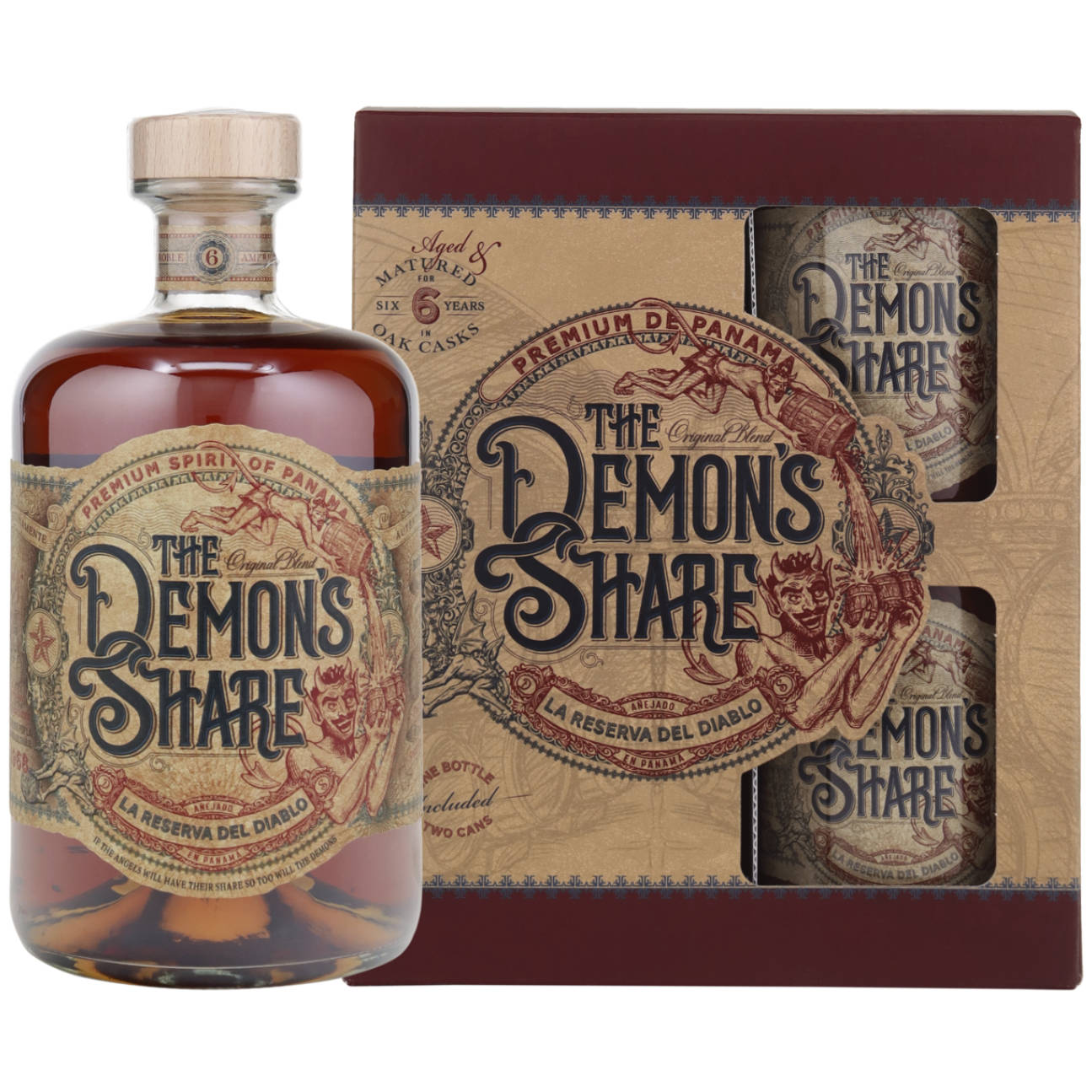 The Demon's Share 6 Jahre 40% vol. 0.7l als Geschenkpackung mit zwei Metallbechern